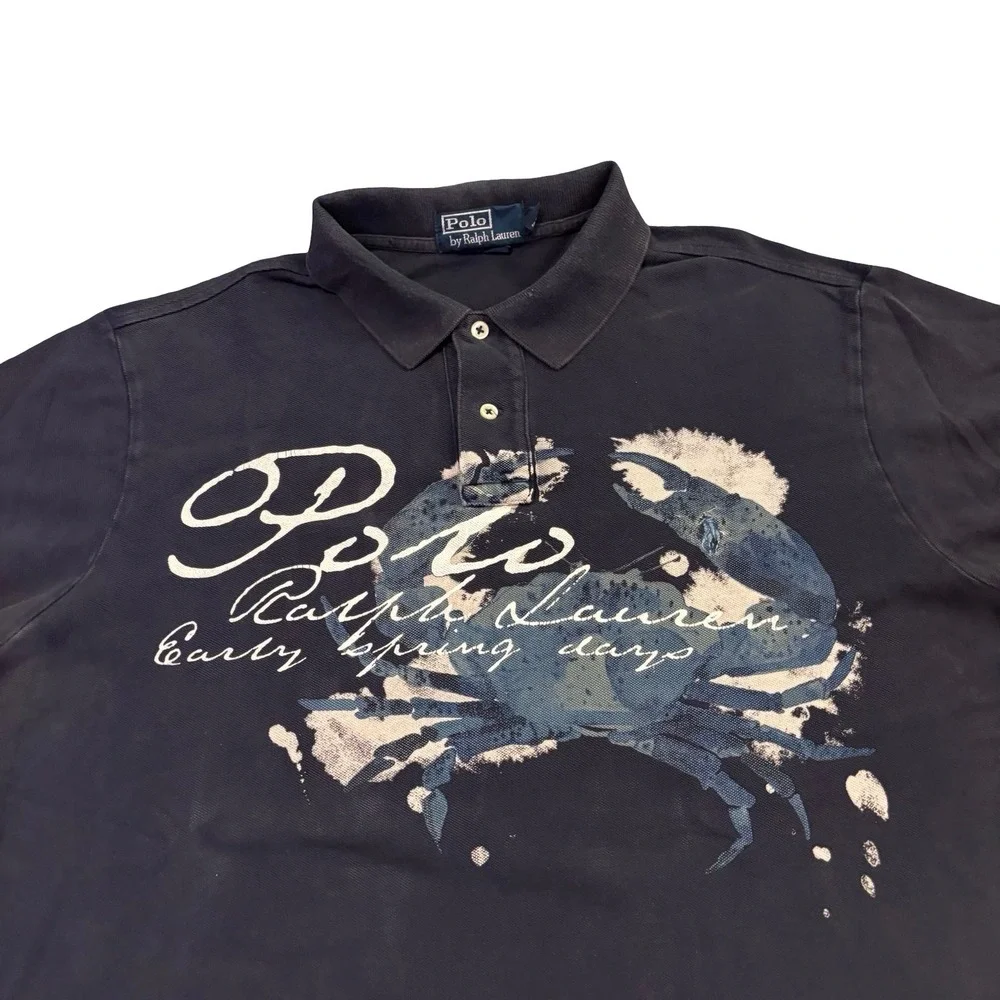 Polo Ralph Lauren Mens XL Blue Crab Graphic Polo Shirt Faded Navy Nautical